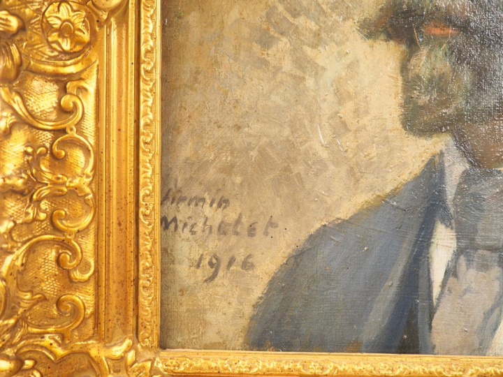 Ecole française XXème. "Portrait de Firmin Michelet". Huile sur toile,