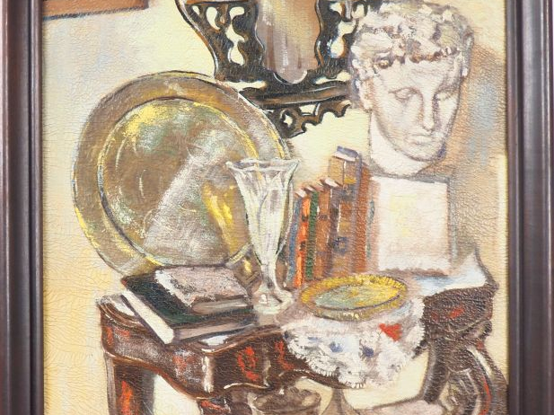 Ecole française XXème. "Intérieur". Huile sur toile. Dim. 99 x 75 cm.