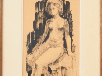 Vente aux enchères Ecole française XXème. "Portrait de jeune fille assise". Dessin, signé