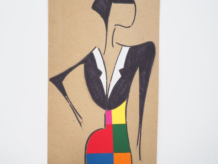 Ecole française XXème. "Jeune élégante des années 30". Technique mixte