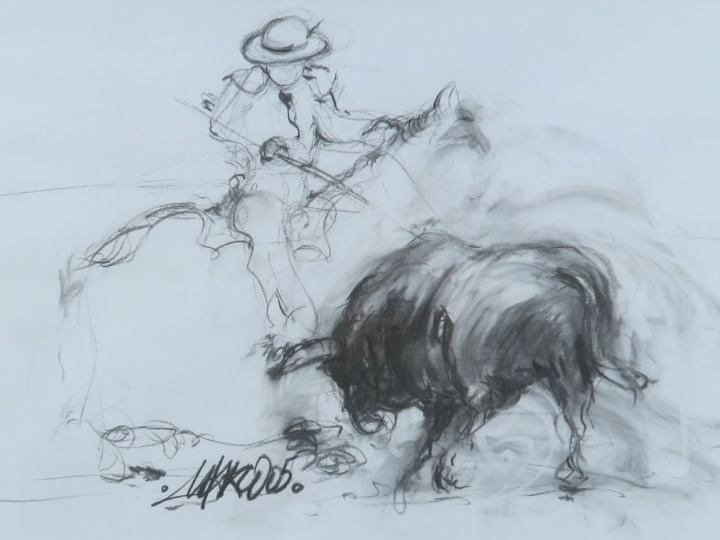 Ecole française XXème. "Le Picador". Dessin, signé en bas à gauche. Di