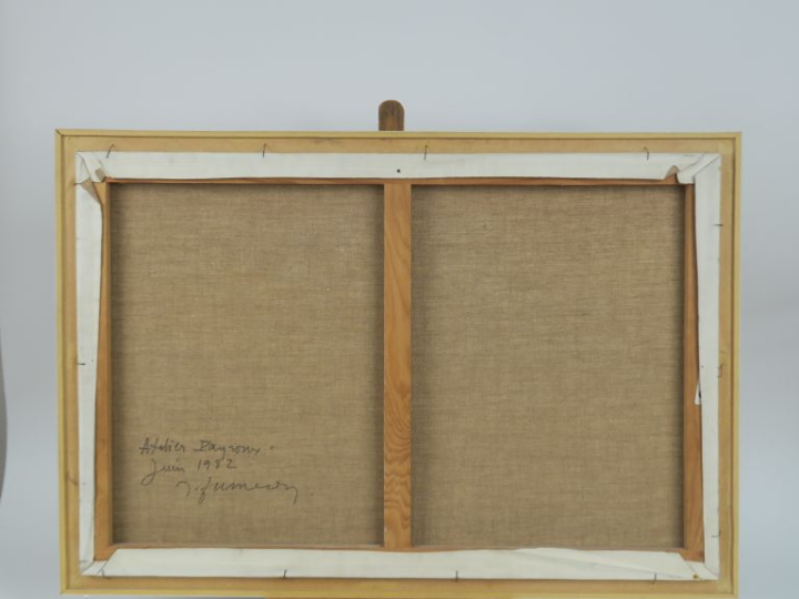 Ecole française XXème. "Bouquet de fleurs". Huile sur toile, signée en