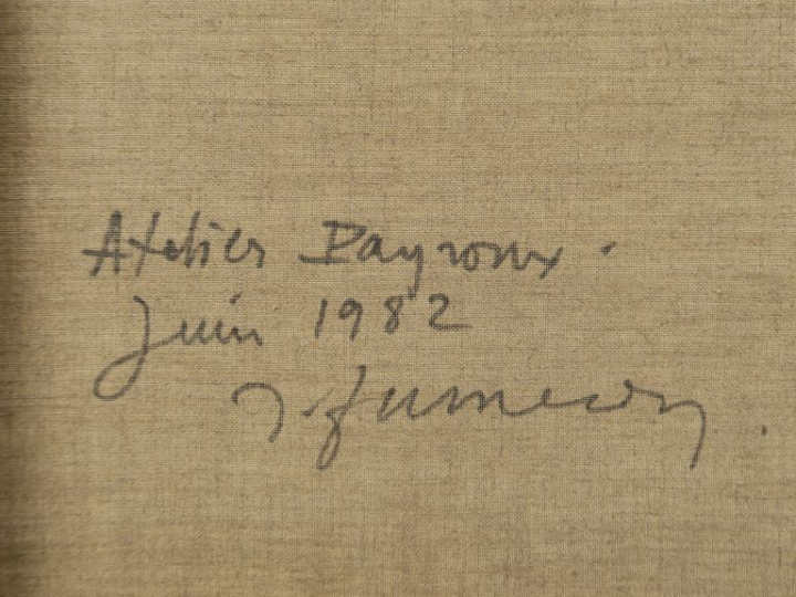 Ecole française XXème. "Bouquet de fleurs". Huile sur toile, signée en