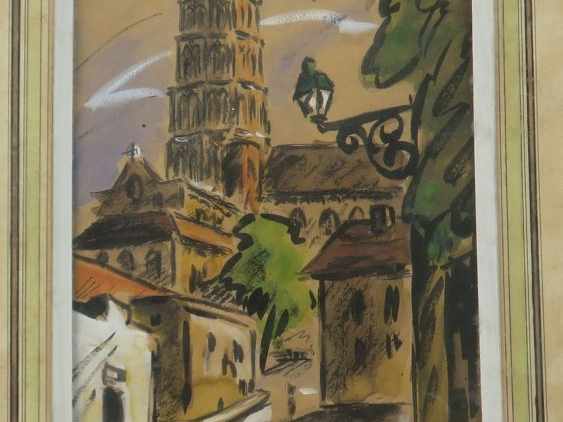 Ecole toulousaine XXème. "Vue de la Basilique Saint  Sernin" et "villa