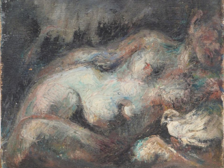 Vente aux enchères Ecole française XXème. "Composition". Huile sur toile, signée en bas à