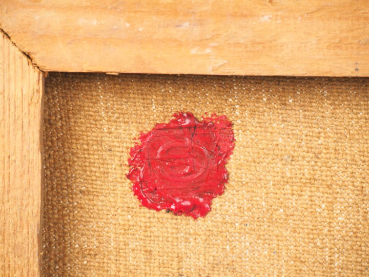 Ecole française XXème. "Composition". Huile sur toile, signée en bas à