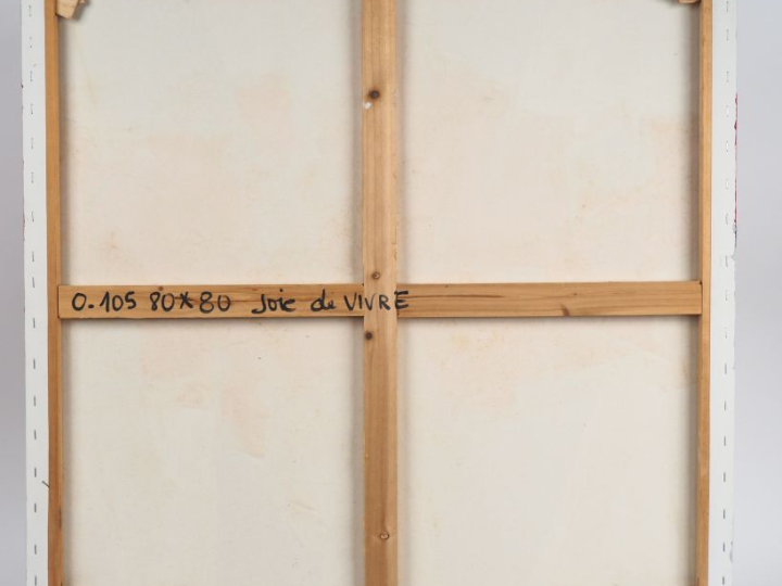 Ecole française contemporaine. "Joie de vivre". Huile sur toile, titré