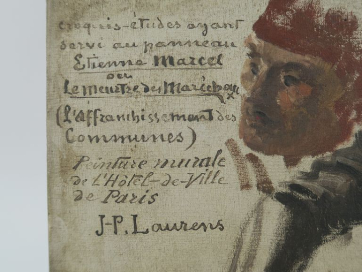 Jean-Paul LAURENS. Etude pour "le meurtre des Maréchaux". Huile sur to