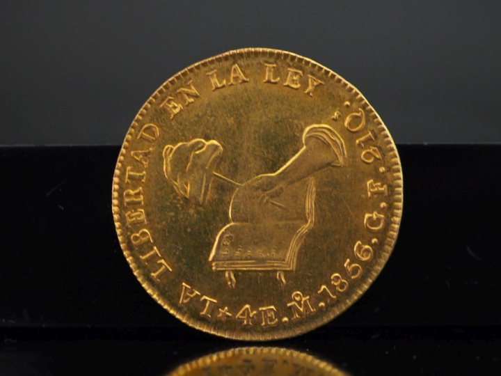Une pièce de 4 Escudos or, Republica Mexicana, 1856. FRAIS ACHETEURS 1