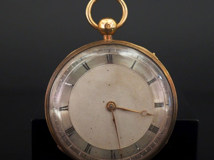 Montre de gousset en or jaune 750. Cadran à chiffres romains pour les 