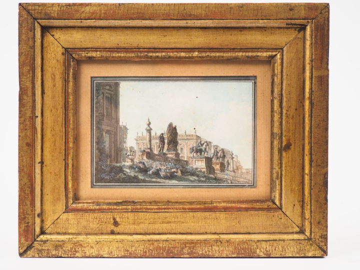 Ecole italienne fin XVIIIème - début XIXème. "Rome". Dessin aquarellé 