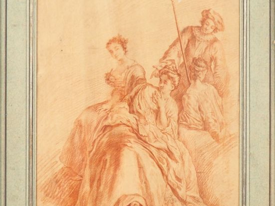 Nicolas LANCRET. (d'après) "Personnages" Sanguine. Dim. (à vue) : 29,5