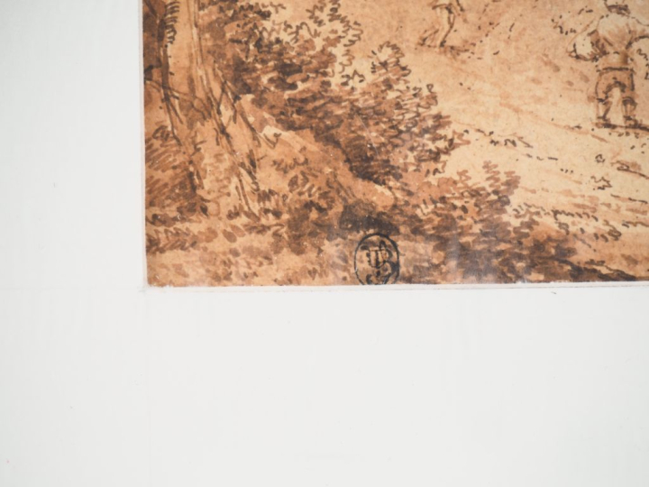 Ecole du Nord vers 1800. "Bergers et leur troupeau au bord du rivage".