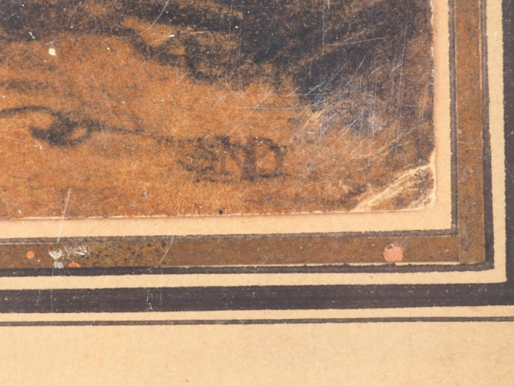 Ecole française XIXème. "Puttis enlacés". Dessin monogrammé "ND" en ba