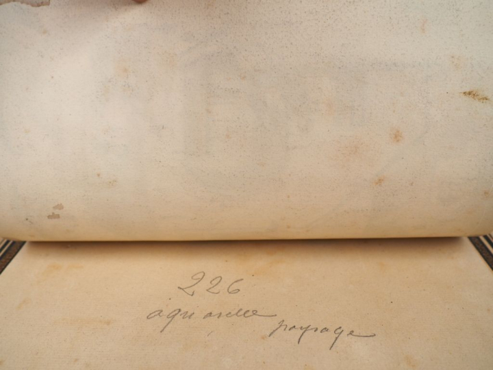 Ecole française XIXème. "Place de village animée". Aquarelle monogramm