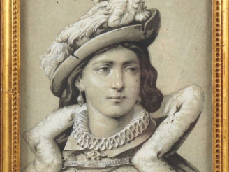 Vente aux enchères Ecole française XIXème. "projet de vitrail". Dessin réhaussé monogramé