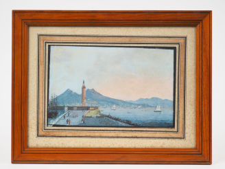 Vente aux enchères Ecole italienne XIXème. "Vue de la baie de Naples". Gouache. Dim, (à v