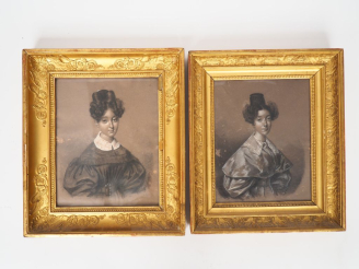 Vente aux enchères Julien Leopold BOILLY. "Portraits des sœurs Ramel". 2 dessins réhaussé