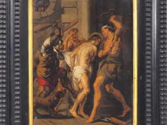 Vente aux enchères RUBENS (entourage de). "La flagellation du Christ". Huile sur cuivre. 