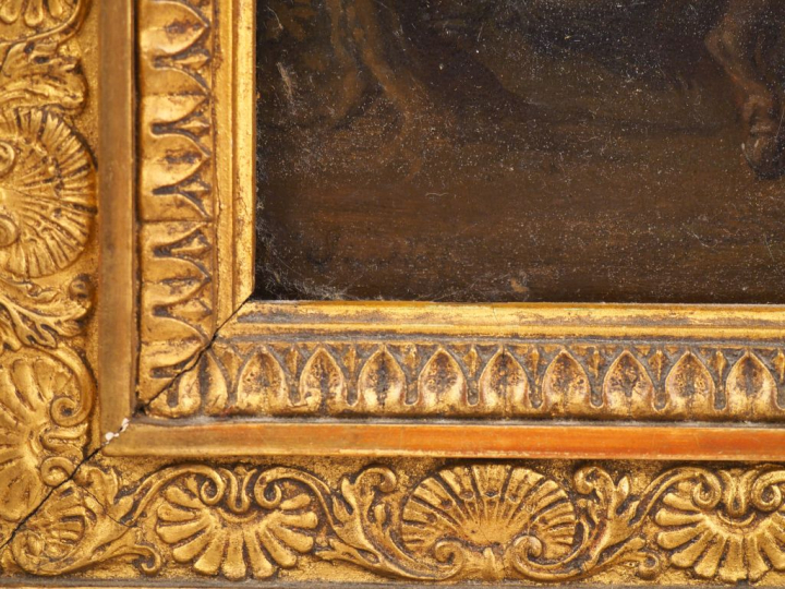 STEPHAN (attribué à). "Scène de bataille". Huile sur panneau, traçe de