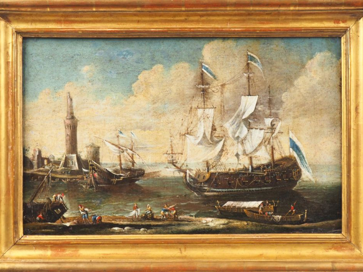 Ecole Hollandaise XVIIIème. "Marine". Huile sur toile. Dim. 37 x 59 cm