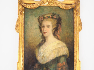 Vente aux enchères Ecole française fin XIXème. "Portrait de dame à la couronne de fleurs"