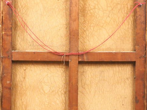 Ecole française XIXème d'après Hubert ROBERT. "Paysage lacustre animé 