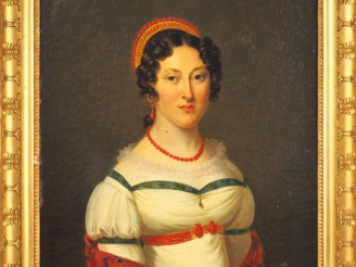 Vente aux enchères Ecole française début XIXème. "Portrait de femme à la parure corail". 
