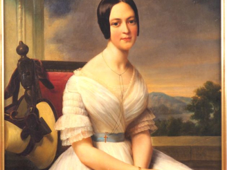 Vente aux enchères Luigi RUBIO. "Portrait de jeune fille à la robe de soie blanche". Gran