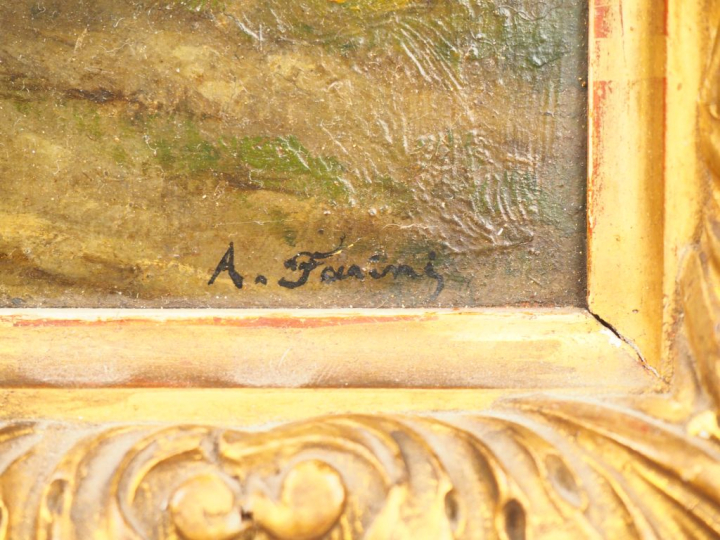 Alberto PASINI. "Cavalier à l'affût". Huile sur panneau, signée en bas