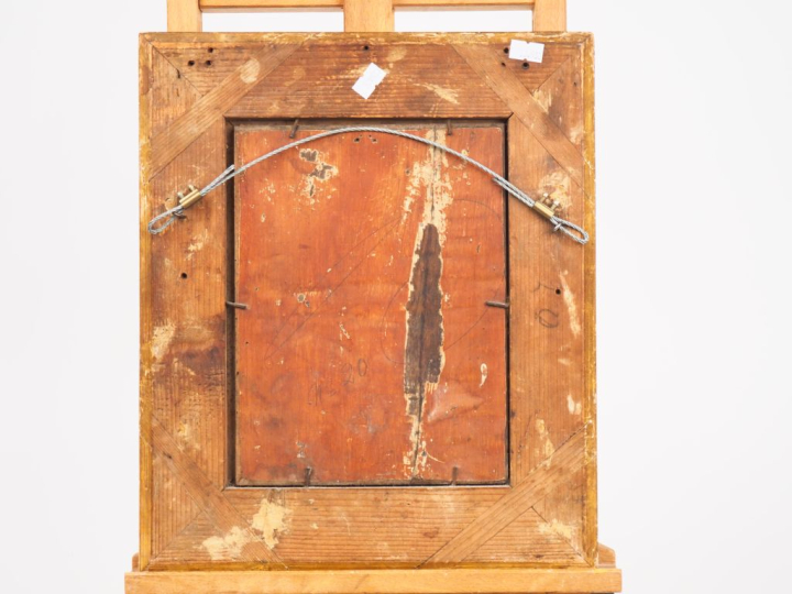 Alberto PASINI. "Cavalier à l'affût". Huile sur panneau, signée en bas