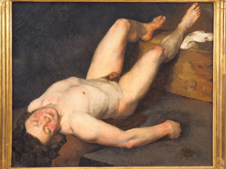 Ecole française XIXème. "Académie d'homme". Huile sur toile. Dim. 52 x