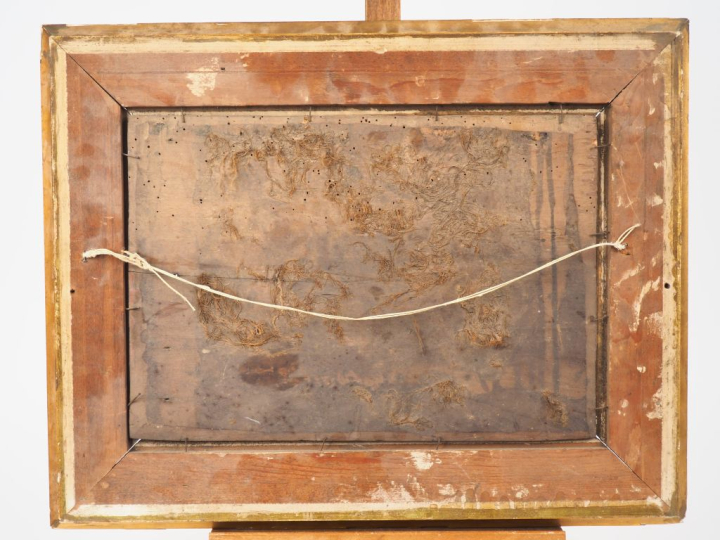 Ecole du nord XIXème. "Le repos du berger et sa famille". Huile sur pa