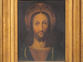Vente aux enchères Ecole XIXème.  « Christ » Huile sur carton. Dim. 23.5 x 18 cm