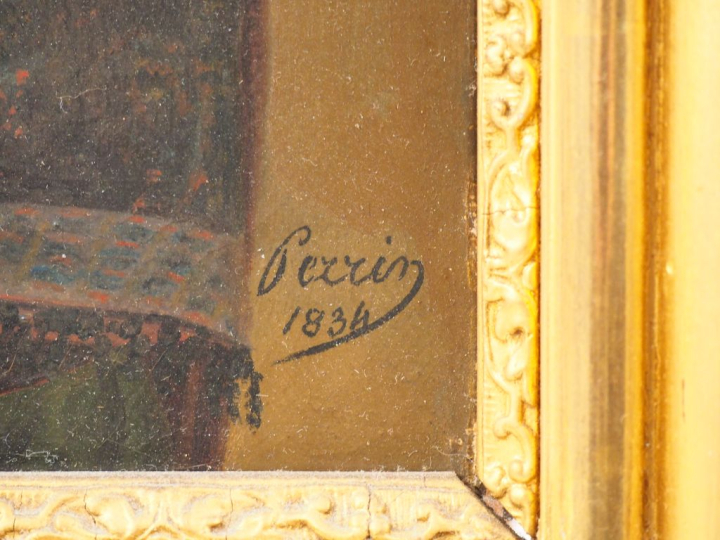 PERRIN. "Portraits". Paire d'huiles sur toile signées en bas à droite 