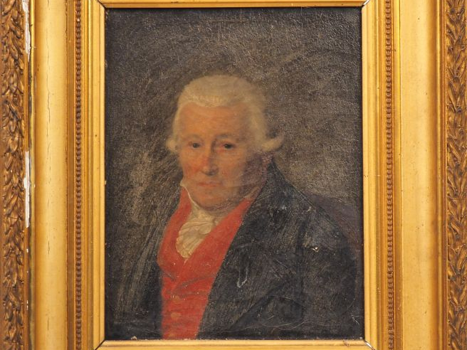 Ecole française début XIXème. "Portrait d'homme au jabot". Huile sur t