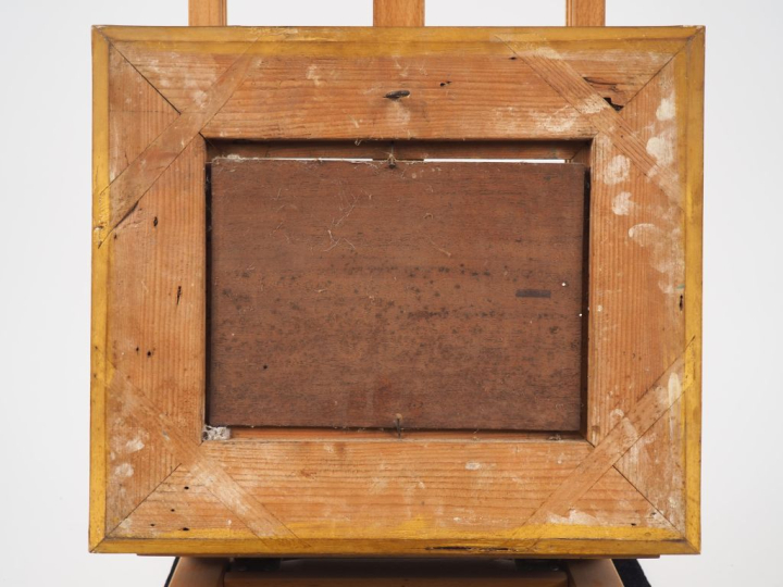 William Baptiste BAIRD. "Poule et ses poussins". Huile sur panneau, si