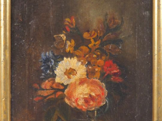 Vente aux enchères Ecole du Nord. "Bouquet de fleurs". Huile sur toile. Dim. 45 x 31 cm. 