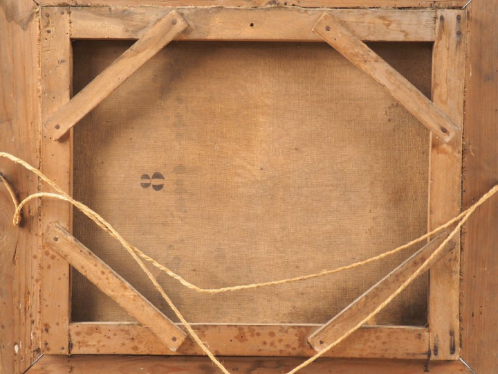 Lucien MENGAUD. "Ermite dans un paysage montagneux". Huile sur toile, 