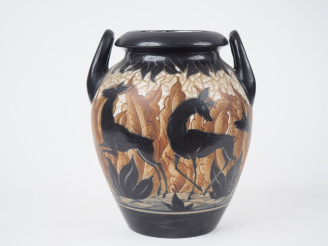 Vente aux enchères CIBOURE. R. LE CORRONE. Vase ovoide Art Déco en céramique brune noire 