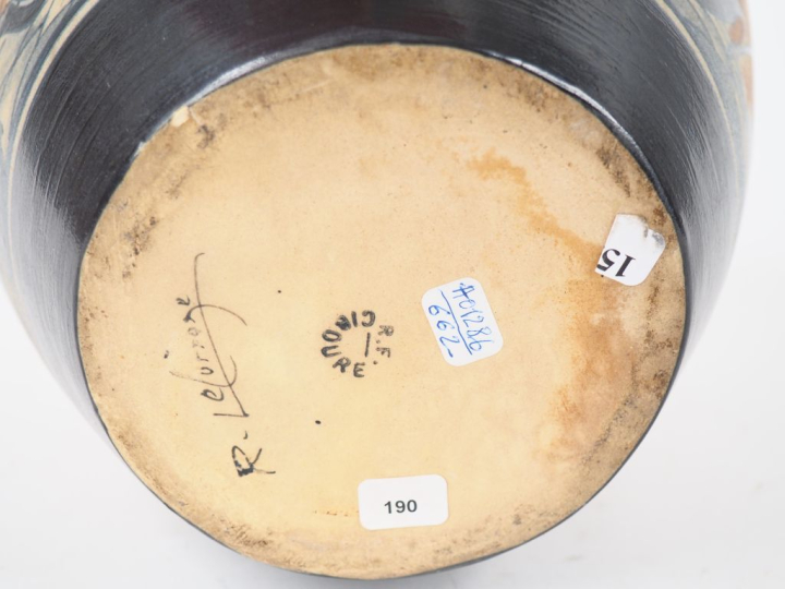 CIBOURE. R. LE CORRONE. Vase ovoide Art Déco en céramique brune noire 