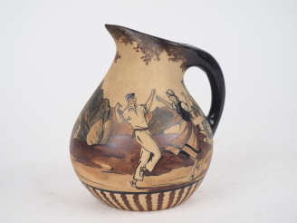 Vente aux enchères CIBOURE.  Pichet en céramique, à décor de fandango.  Signé M. DAVID RF
