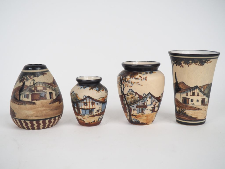 CIBOURE.  4 différents vases en céramique, à décor de paysans signés B