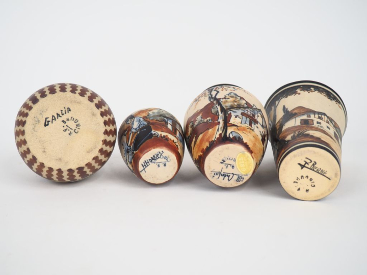 CIBOURE.  4 différents vases en céramique, à décor de paysans signés B