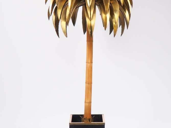 JANSEN. Lampadaire "palmier" en métal et bambou. H. 185 cm (petit acci