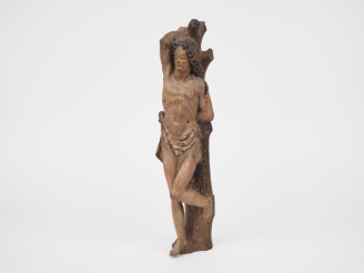 Vente aux enchères Ecole française XVIIIème. "Saint Sébastien". Sujet en bois sculpté pol