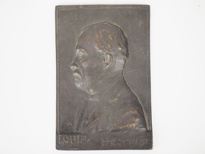 Plaque début XXème en bronze à l'éffigie de Louis Pasteur. Dim. 16 x 1