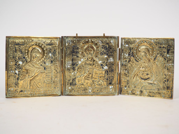 Triptyque en bronze de la Deisis. Seconde moitié du XIXe siècle. Sur l