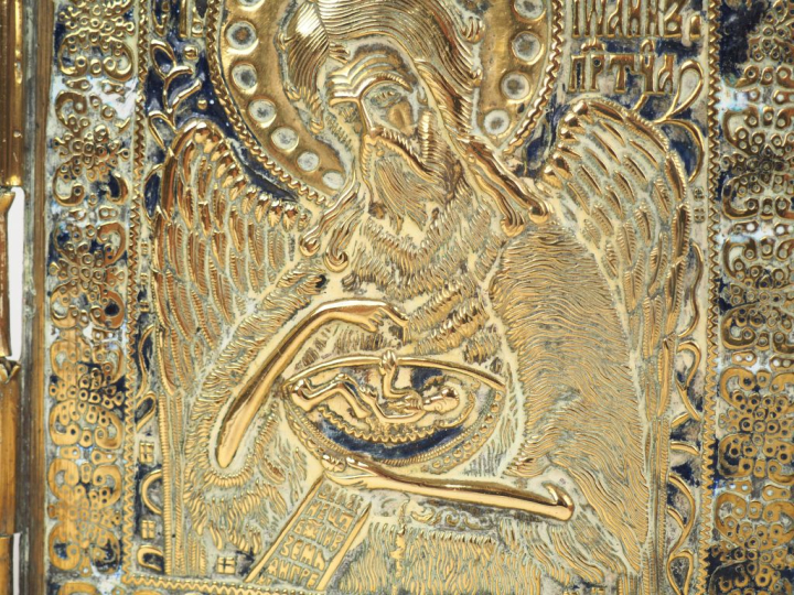 Triptyque en bronze de la Deisis. Seconde moitié du XIXe siècle. Sur l