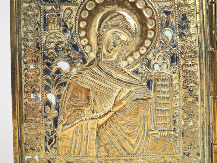 Triptyque en bronze de la Deisis. Seconde moitié du XIXe siècle. Sur l